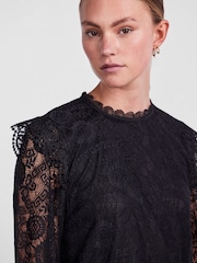 PIECES Black Long Sleeve Lace Frill Blouse - Image 4 of 5