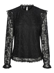 PIECES Black Long Sleeve Lace Frill Blouse - Image 5 of 5