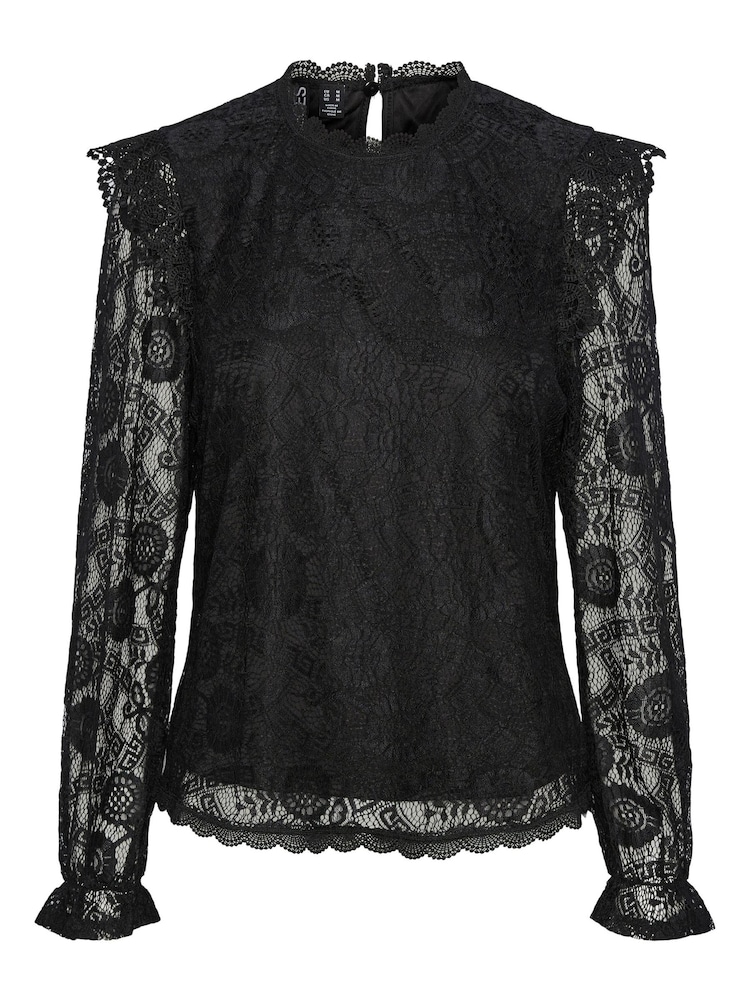 PIECES Black Long Sleeve Lace Frill Blouse - Image 5 of 5
