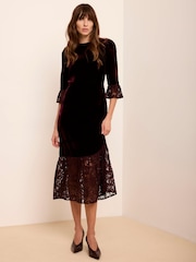 Mint Velvet Velvet Lace Trim Midi Dress - Bild 3 von 8