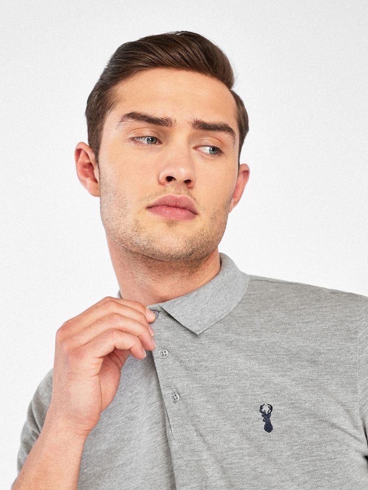 Grey Marl Regular Fit Short Sleeve Pique Polo Shirt - Image 3 of 4