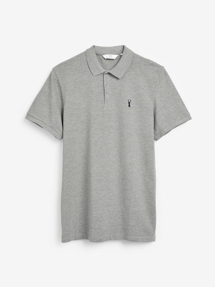 Grey Marl Regular Fit Short Sleeve Pique Polo Shirt - Image 4 of 4