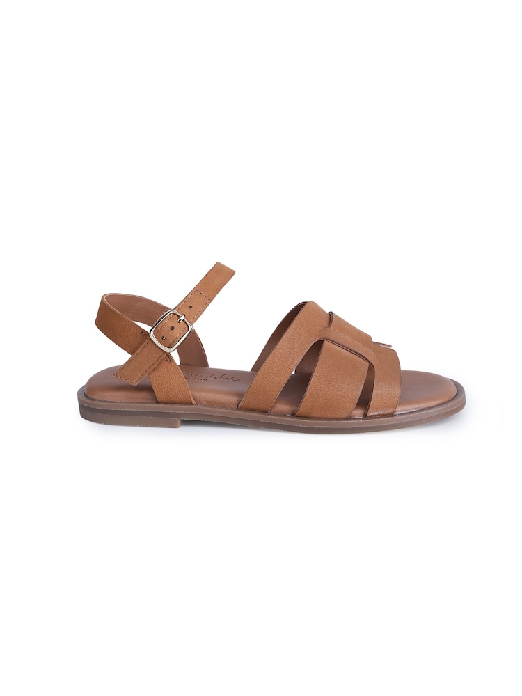 Off The Hook Brown Isabella Leather Slingback Open-Toe Flat Sandals - Image 2 of 6 Off The Hook Brown Isabella Leather Slingback Open-Toe Flat Sandals - Image 2 of 6