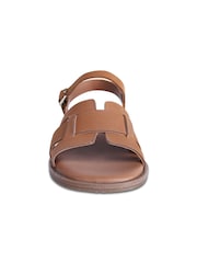 Off The Hook Brown Isabella Leather Slingback Open-Toe Flat Sandals - Image 4 of 6