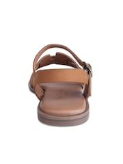 Off The Hook Brown Isabella Leather Slingback Open-Toe Flat Sandals - Image 5 of 6