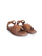Off The Hook Brown Isabella Leather Slingback Open-Toe Flat Sandals - Image 6 of 6