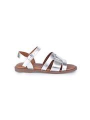 Off The Hook Silver Isabella Leather Slingback Open-Toe Flat Sandals - Image 2 of 6