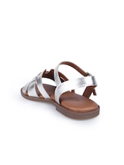 Off The Hook Silver Isabella Leather Slingback Open-Toe Flat Sandals - Image 3 of 6