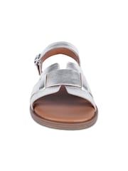 Off The Hook Silver Isabella Leather Slingback Open-Toe Flat Sandals - Image 4 of 6