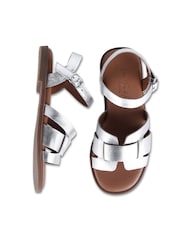 Off The Hook Silver Isabella Leather Slingback Open-Toe Flat Sandals - Image 6 of 6