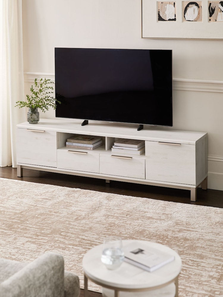 White Bronx Up to 80 inch Oak Effect Slim TV Unit - Image 1 of 8