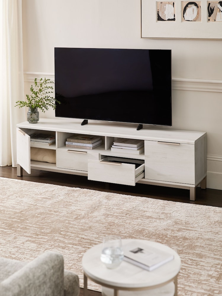 White Bronx Up to 80 inch Oak Effect Slim TV Unit - Image 2 of 8
