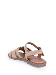 Off The Hook Natural Isabella Leather Slingback Open-Toe Flat Sandals - Image 3 of 6