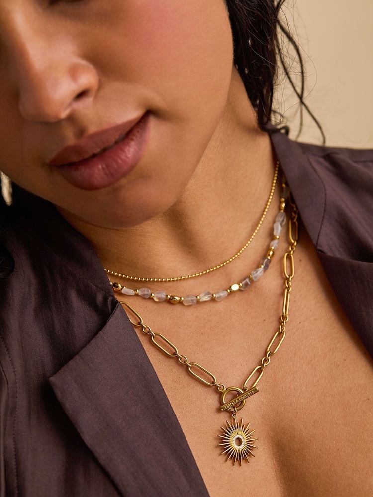 The Edit by Estella Bartlett Gold Tone Sunburst Pave Pendant Necklace - Image 1 of 4 The Edit by Estella Bartlett Gold Tone Sunburst Pave Pendant Necklace - Image 1 of 4