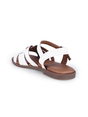 Off The Hook White Isabella Leather Slingback Open-Toe Flat Sandals - Image 3 of 6