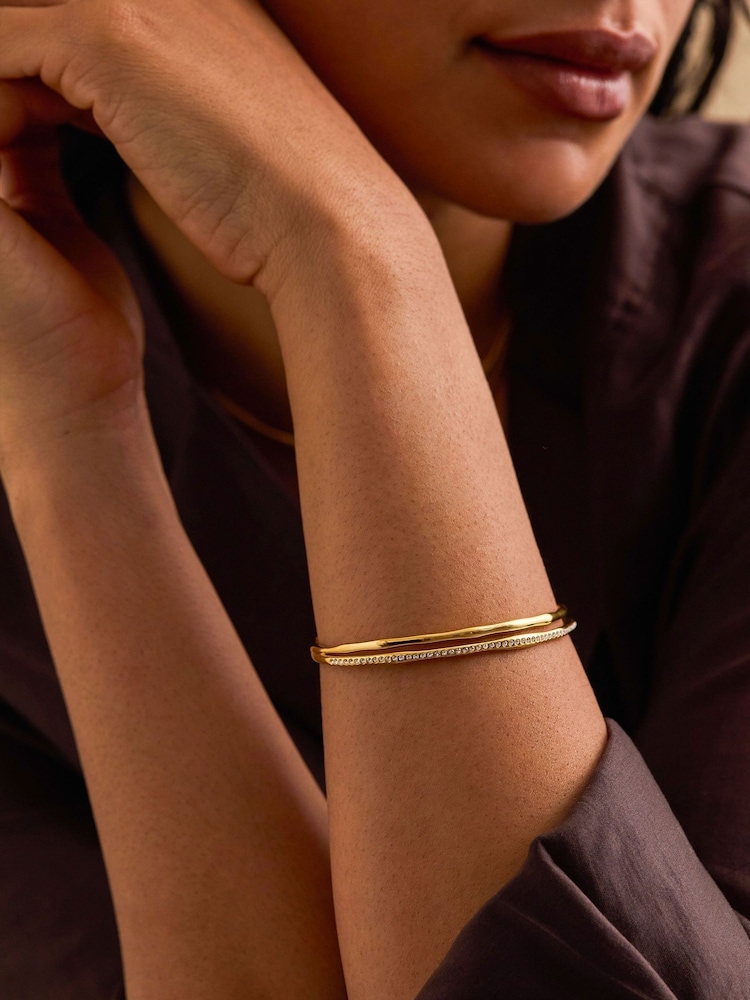 The Edit by Estella Bartlett Gold Tone Molten Pave Bangle - Image 1 of 3 The Edit by Estella Bartlett Gold Tone Molten Pave Bangle - Image 1 of 3