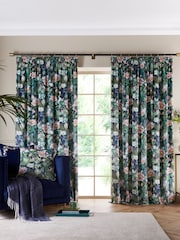 Wedgwood Blue Waterlily Pencil Pleat Curtains - Image 1 of 2