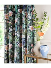 Wedgwood Blue Waterlily Pencil Pleat Curtains - Image 2 of 2