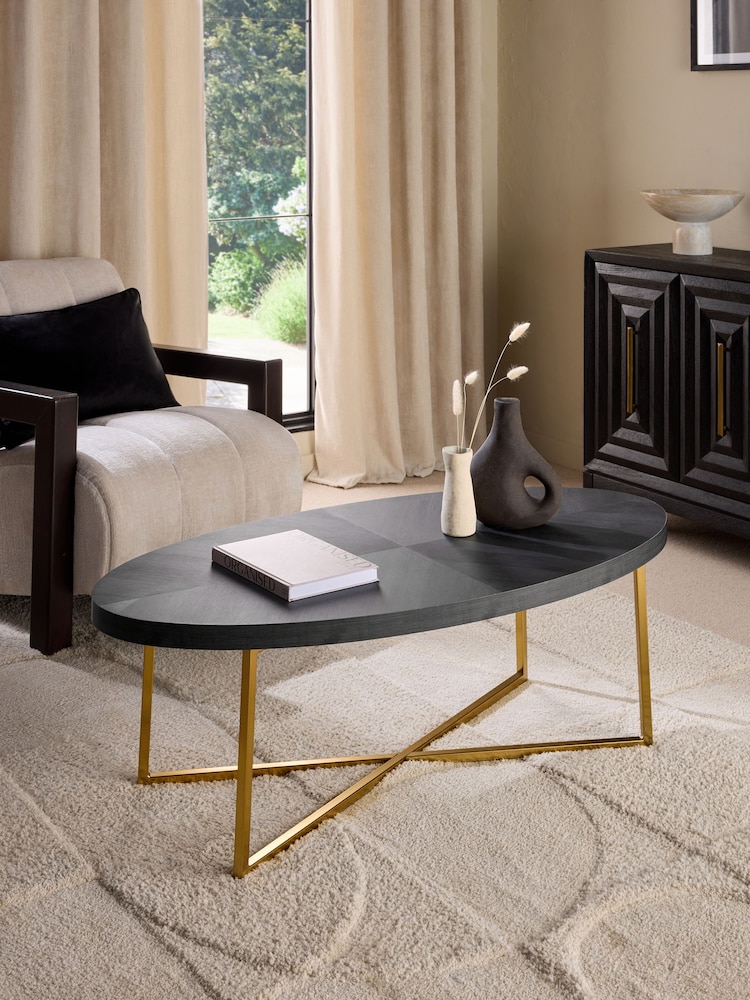 Black Bronx Chevron Oak Effect Large Coffee Table - Image 1 of 6