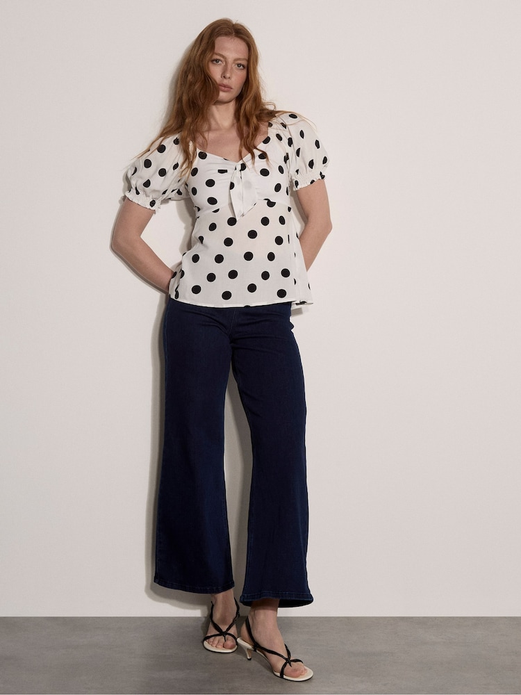 Apricot White Polka Dot Tie Front Top - Image 4 of 4