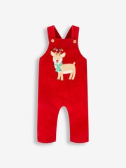 JoJo Maman Bébé Red Reindeer 2-Piece Velour Appliqué Dungaree & Top Set - Image 3 of 5