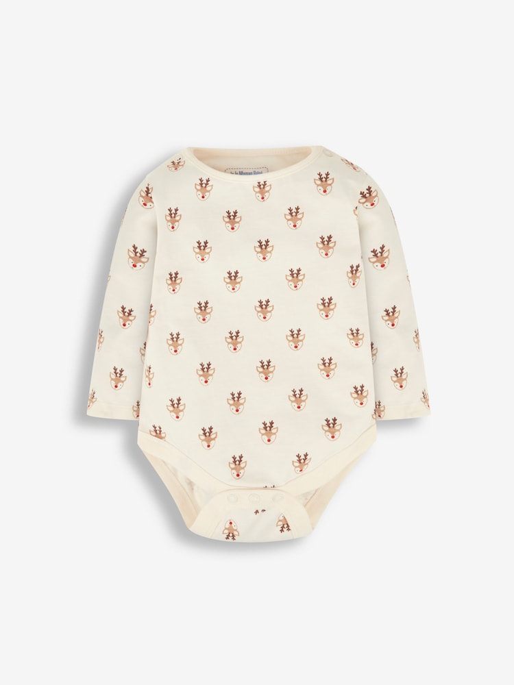 JoJo Maman Bébé Red Reindeer 2-Piece Velour Appliqué Dungaree & Top Set - Image 5 of 5
