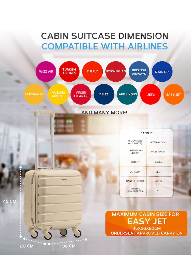 Flight Knight 45x36x20cm EasyJet Underseat 4 Wheel ABS Hard Case Cabin Carry On Hand Luggage - Image 3 of 7