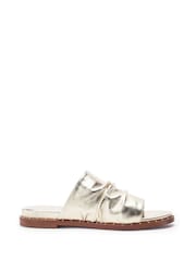 Moda in Pelle Gold Jerri Leather Ruched Sandals With Stud Detail - Image 1 of 4