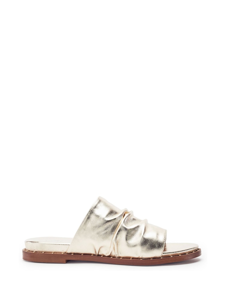 Moda in Pelle Gold Jerri Leather Ruched Sandals With Stud Detail - Image 1 of 4