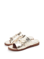 Moda in Pelle Gold Jerri Leather Ruched Sandals With Stud Detail - Image 2 of 4