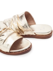 Moda in Pelle Gold Jerri Leather Ruched Sandals With Stud Detail - Image 3 of 4