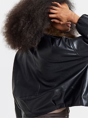 Simply Be Black Fur Collar Quilt Lined Faux Leather Jacket - Image 2 of 4