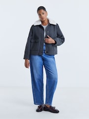 Simply Be Grey Fur Collar Short Jacket - Image 1 of 4