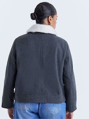 Simply Be Grey Fur Collar Short Jacket - Image 2 of 4