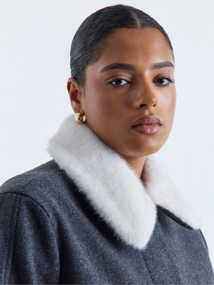 Simply Be Grey Fur Collar Short Jacket - Image 4 of 4 Simply Be Grey Fur Collar Short Jacket - Image 4 of 4