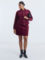 Simply Be Red Fur Collar Quilt Lined Faux Leather Jacket - Image 1 of 4