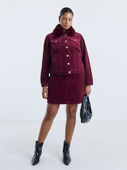 Simply Be Red Fur Collar Quilt Lined Faux Leather Jacket - Image 2 of 4
