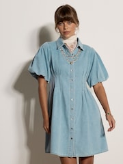 Apricot Blue Cotton Denim Shirt Mini Dress - Image 2 of 5