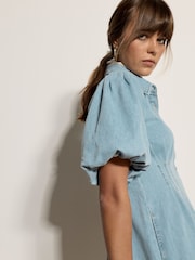 Apricot Blue Cotton Denim Shirt Mini Dress - Image 3 of 5