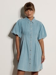 Apricot Blue Cotton Denim Shirt Mini Dress - Image 5 of 5