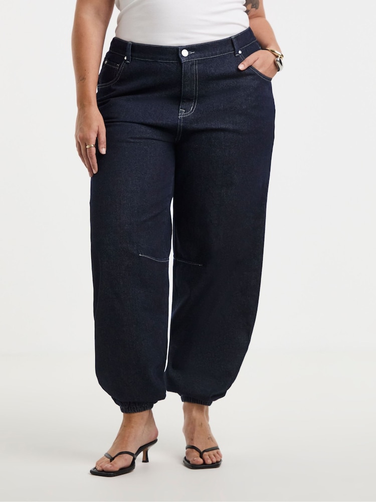 Simply Be Blue Cuffed Denim Balloon Jeans - Image 1 of 4 Simply Be Blue Cuffed Denim Balloon Jeans - Image 1 of 4
