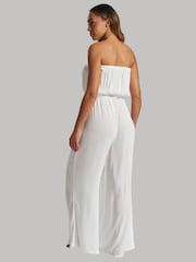 South Beach White Crinkle Viscose Strapless Jumpsuit - Image 2 of 5