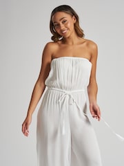South Beach White Crinkle Viscose Strapless Jumpsuit - Image 4 of 5