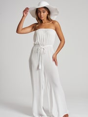 South Beach White Crinkle Viscose Strapless Jumpsuit - Image 5 of 5