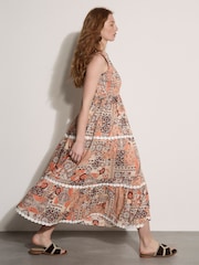 Apricot Patchwork Scarf Smocked Maxi Dress - Imagen 3 de 5