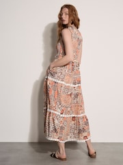 Apricot Patchwork Scarf Smocked Maxi Dress - Imagen 4 de 5