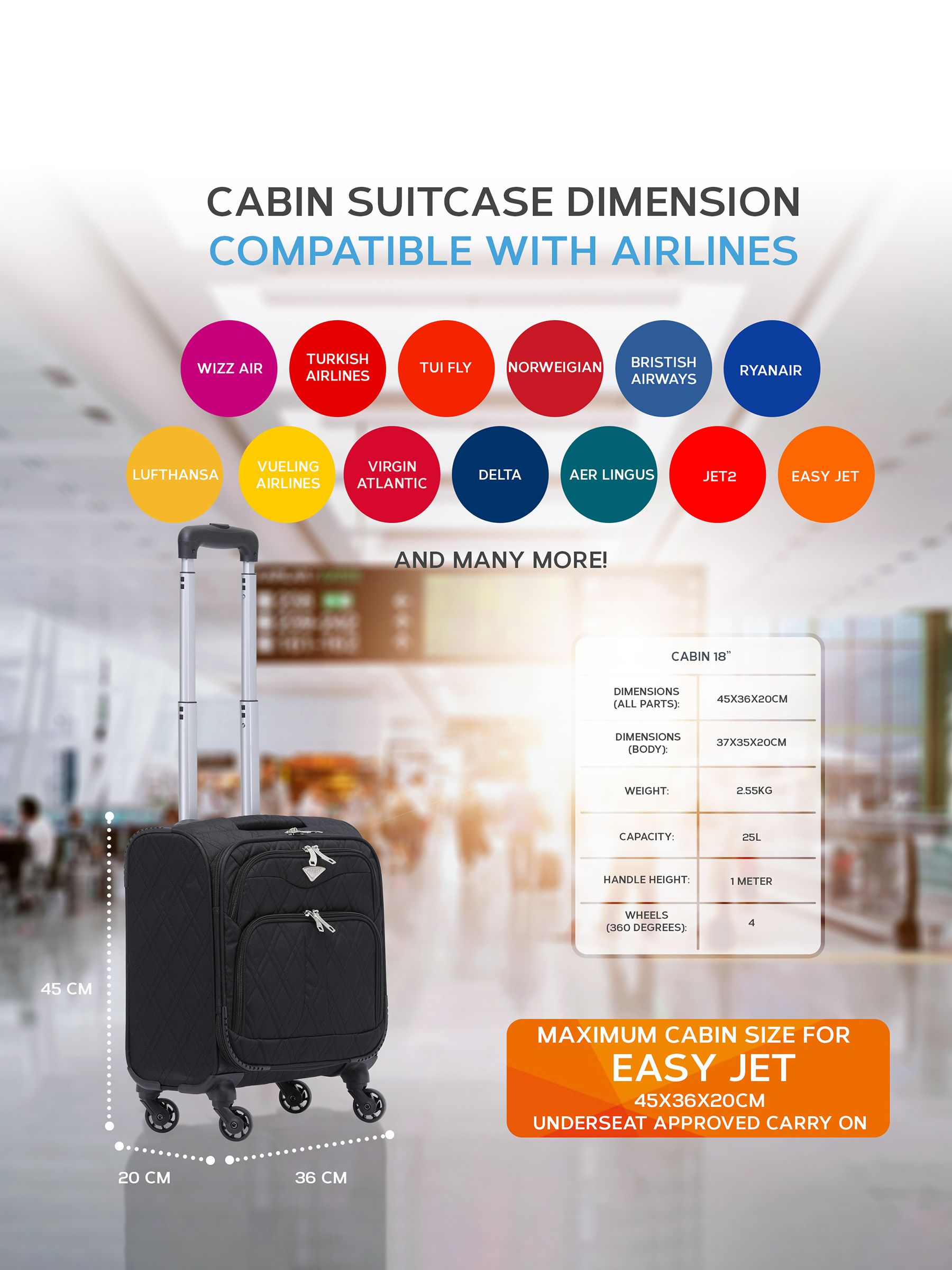 Buy Flight Knight Black 45x36x20cm EasyJet Soft Case Cabin Carry