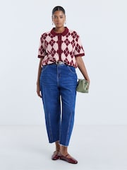 Simply Be Pink Argyle Short Sleeve Collar Cardigan - Image 1 of 4