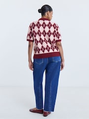 Simply Be Pink Argyle Short Sleeve Collar Cardigan - Image 2 of 4