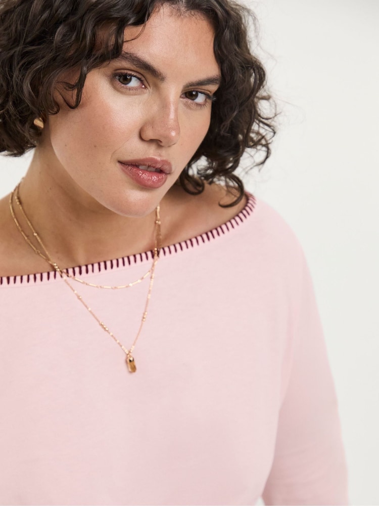 Simply Be Pink Whipstitch Edge Long Sleeve Top - Image 4 of 4 Simply Be Pink Whipstitch Edge Long Sleeve Top - Image 4 of 4